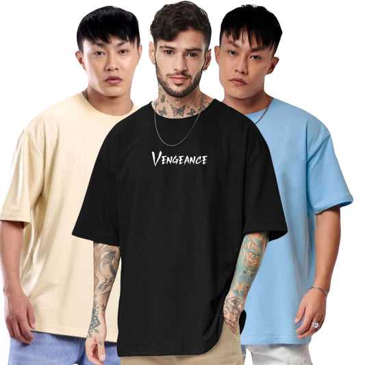 Venegeance, Cotton Tshirt, Oversized Tshirt, Black Tshirt, Blue, Beige